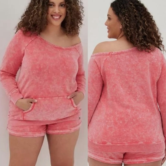 {0} Torrid Off Shoulder Sweatshirt Paradise Pink - Picture 1 of 7